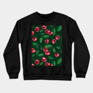 Red cherries on dark green Crewneck Sweatshirt